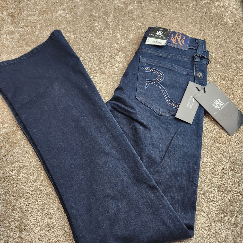 Rock & Republic Kasandra Bootcut Jeans Iron Mayden Studded Dark Wash Size 0 NEW